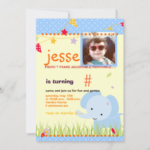 Blue Baby Elephant Personalized Party Invitation