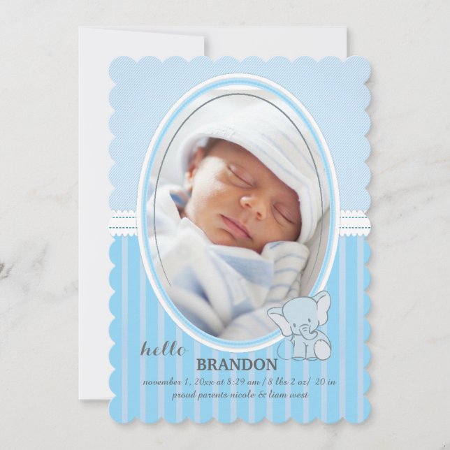 Blue Baby Elephant Photo Announcement (Front)
