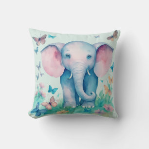 Blue Baby Elephant Throw Pillow