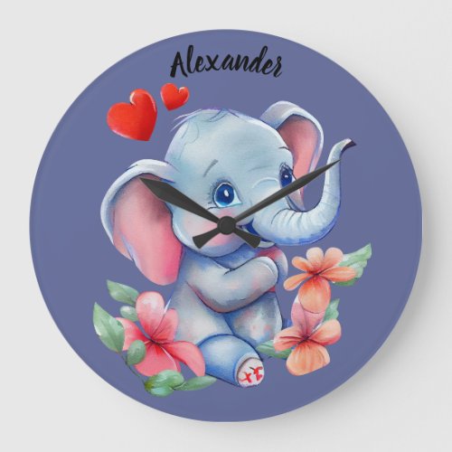 Blue Baby Elephant Wall Clock