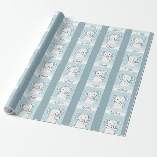 Blue Baby Elephant Wrapping Paper