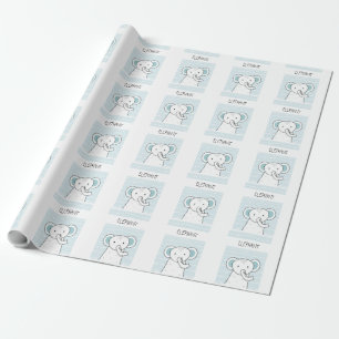 Blue Baby Elephant Wrapping Paper