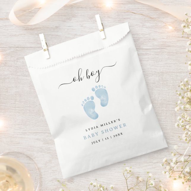 Blue Baby Feet Baby Shower Welcome Baby Boy Favor Bag (Clipped)