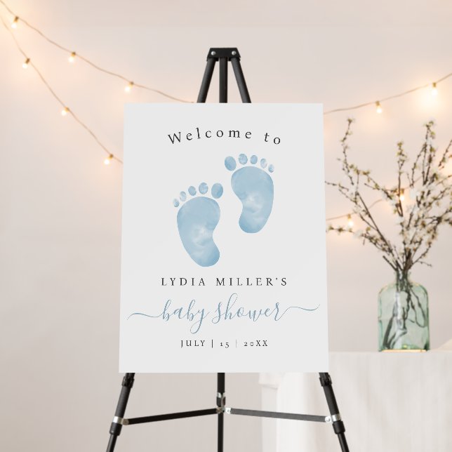Blue Baby Feet Baby Shower Welcome Sign Baby Boy (In Situ (Stand))