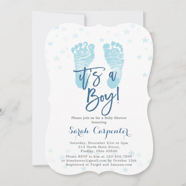 Blue Baby feet it's a Boy Baby Shower Invitation (Front)