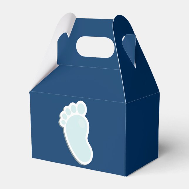 Blue Baby Footprint Baby Shower Favor Boxes (Front Side)