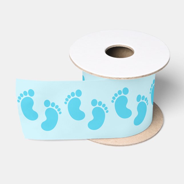 Blue Baby Footprint Satin Ribbon (Spool)