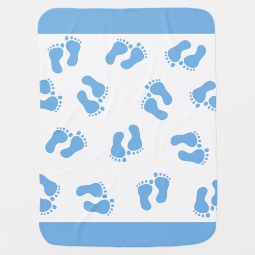 Blue Baby Footprints Swaddle Blanket