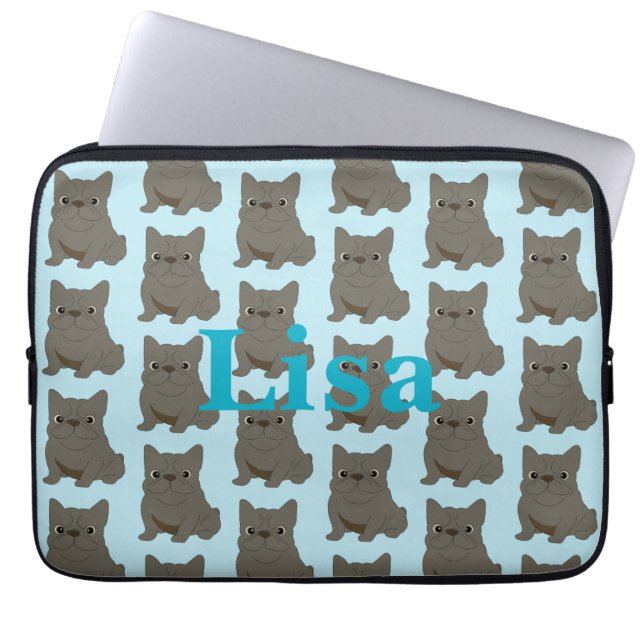 Blue Baby French Bulldog, blue Laptop Sleeve (Front)