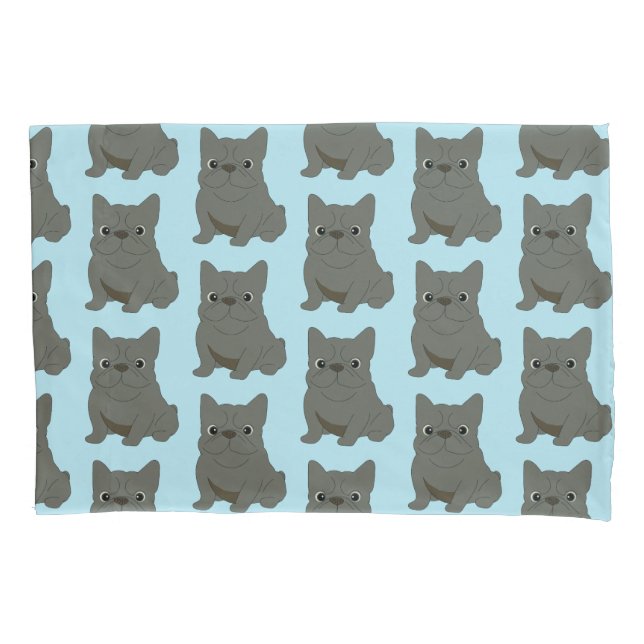 Blue Baby French Bulldog, blue Pillow Case (Front)
