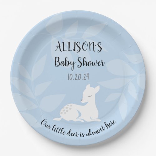 BLUE Baby Garden Deer Dear Baby Shower Invite Paper Plates