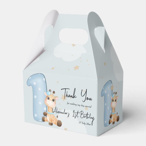Blue Baby Giraffe 1st Birthday Party Personalized Favor Boxes