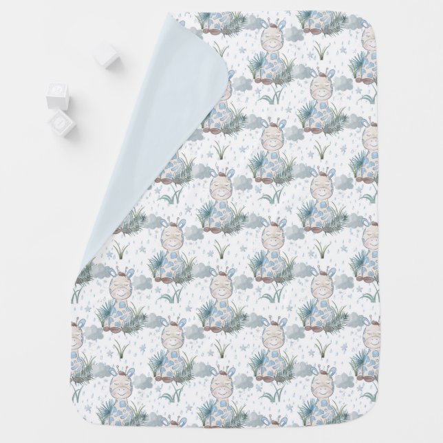 Blue Baby Giraffes Baby Baby Blanket (In Situ)