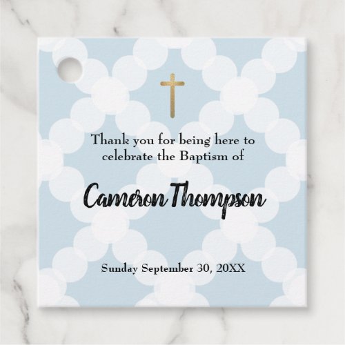 Blue Baby Gold cross Baptism Thank you Favor Tags
