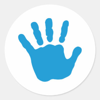 Blue baby hand classic round sticker