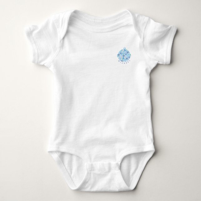 Blue Baby Head Pattern Baby Boy  Bodysuit (Front)