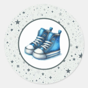 Blue Baby High Tops Baby Shower Classic Round Sticker
