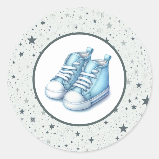 Blue Baby High Tops Baby Shower Classic Round Sticker (Front)