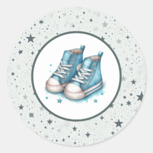 Blue Baby High Tops Baby Shower Classic Round Sticker