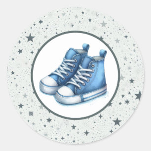 Blue Baby High Tops Baby Shower Classic Round Sticker