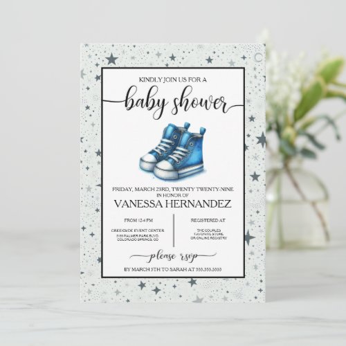 Blue Baby High Tops Baby Shower Invitation