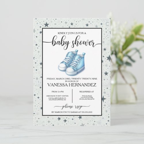 Blue Baby High Tops Baby Shower Invitation