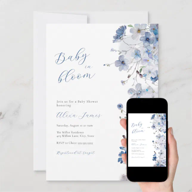 Blue Baby in Bloom Baby Shower Invitation Zazzle