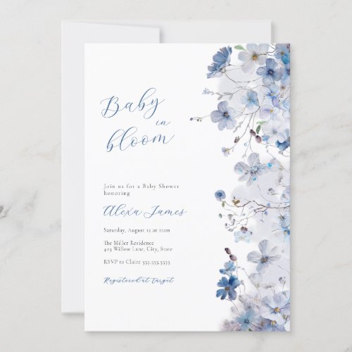 Blue Baby in Bloom Baby Shower Invitation