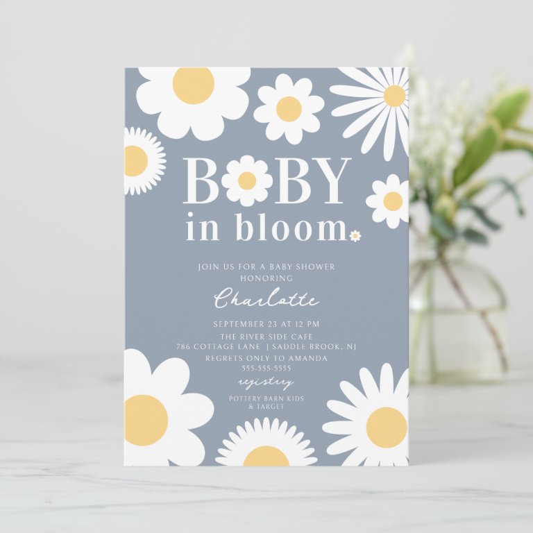 Blue Baby In Bloom Baby Shower Invitation 