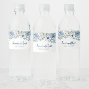 Blue Baby in Bloom Baby Shower Water Bottle Label
