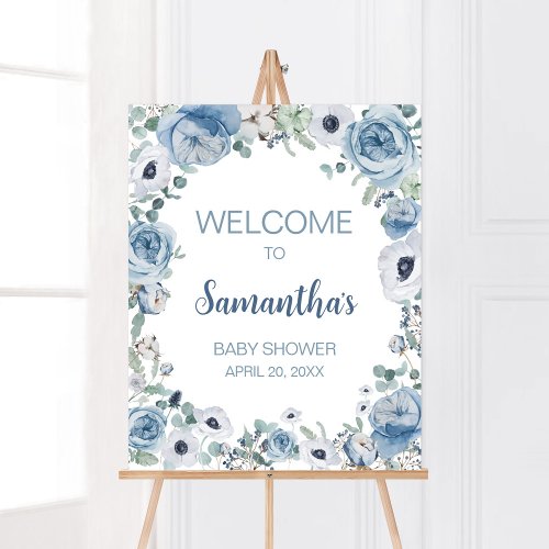Blue Baby in Bloom Baby Shower Welcome Poster