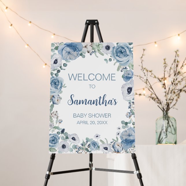 Blue Baby in Bloom Baby Shower Welcome Sign (In Situ (Stand))