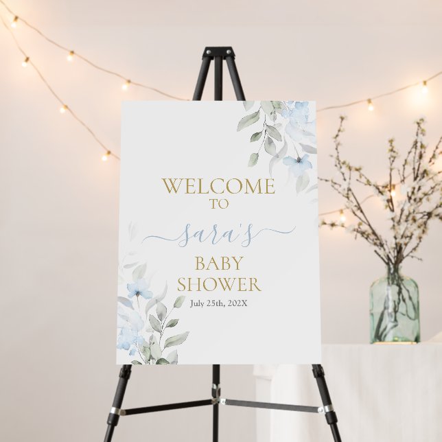 Blue Baby in Bloom Baby Shower Welcome sign (In Situ (Stand))