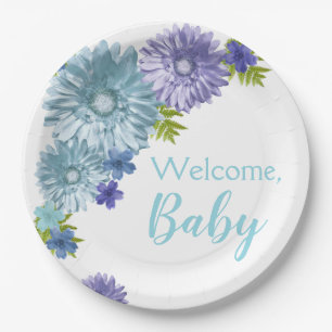 Blue Baby In Bloom Brunch Shower Paper Plates