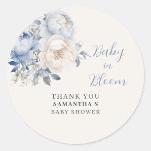 Blue Baby In Bloom Floral Boy Baby Shower  Classic Round Sticker