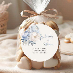 Blue Baby In Bloom Floral Boy Baby Shower  Classic Round Sticker
