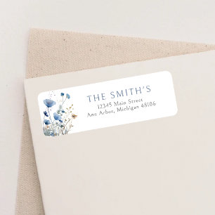 Blue Baby In Bloom Floral Shower Return Address Label