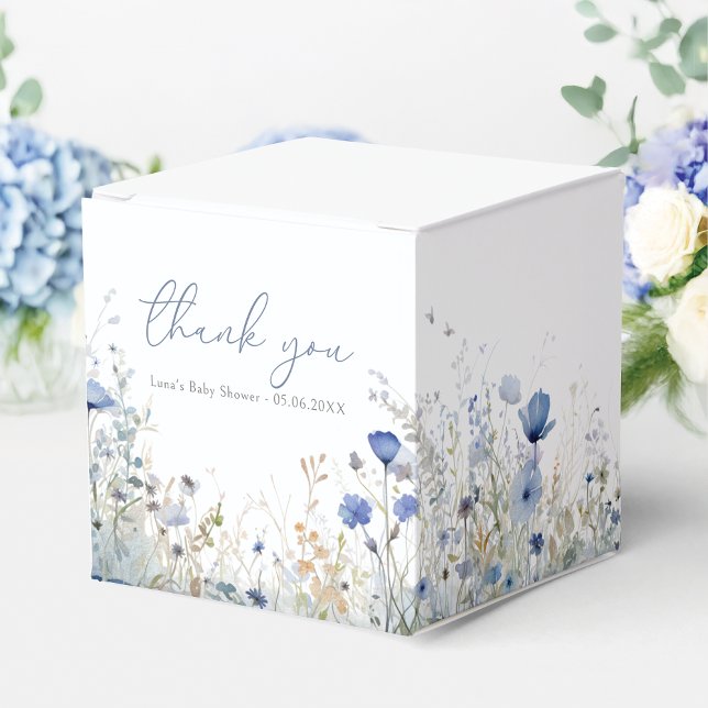 Blue Baby In Bloom Floral Wildflower Baby Shower Favor Boxes (Creator Uploaded)