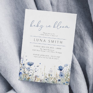 Blue Baby In Bloom Floral Wildflower Baby Shower Invitation