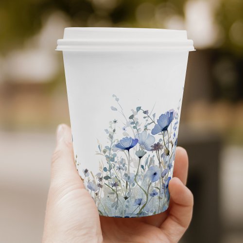 Blue Baby In Bloom Floral Wildflower Baby Shower Paper Cups