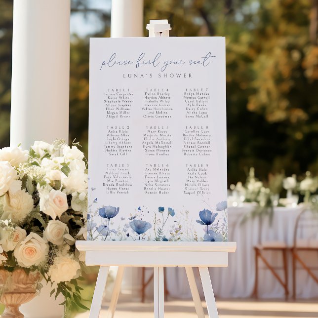 Blue Baby In Bloom Floral Wildflower Seating Chart Foam Board (Creator Uploaded)