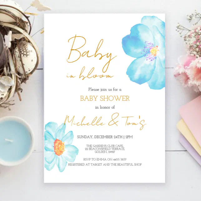 Blue Baby in Bloom Invitation Zazzle