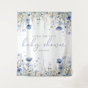 Blue Baby In Bloom Wildflower Baby Shower Backdrop