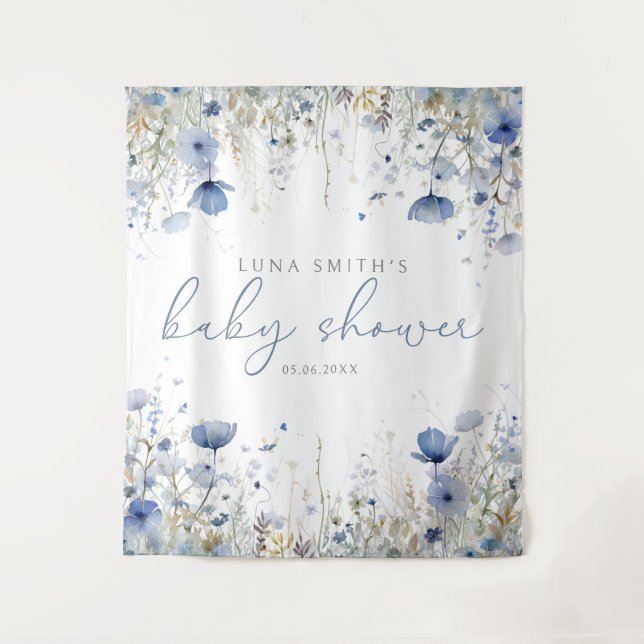 Blue Baby In Bloom Wildflower Baby Shower Backdrop (Front)