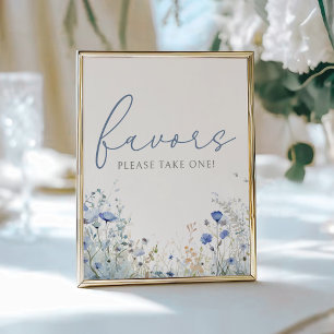 Blue Baby In Bloom Wildflower Shower Favor Sign