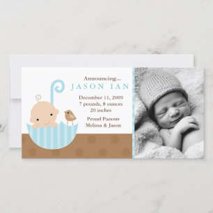 Blue Baby in Umbrella Birth Announcements