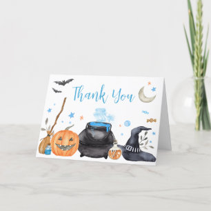 Blue Baby is Brewing Cute Halloween Baby Shower Letterpress Thank You Card