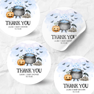 Blue Baby is Brewing Halloween Baby Shower Classic Round Sticker