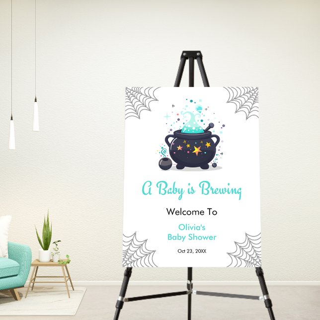 Blue Baby is Brewing Halloween Baby Shower Welcome Foam Board (Blue A Baby is Brewing Cauldron Halloween Boy Baby Shower Welcome Sign  )