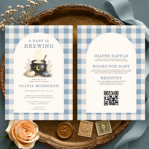 Fall Baby Is Brewing Blue baby shower invitation